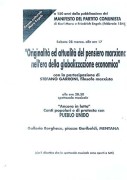 Originalità e attualità del pensiero marxiano nell'era della globalizzazione economica, manifesto