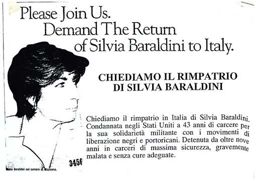 Chiediamo il rimpatrio di Silvia Baraldini , manifesto