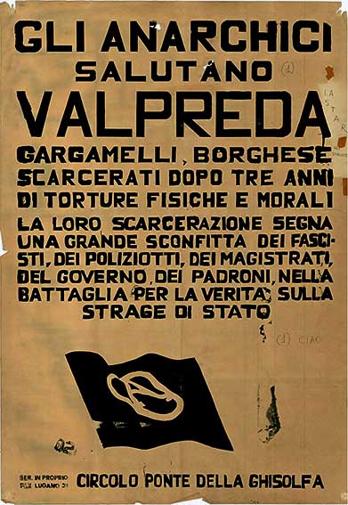 Gli anarchici salutano Valpreda, manifesto