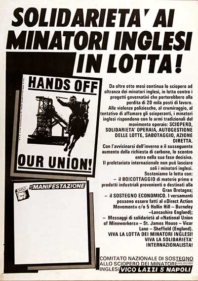 solidarietà ai minatori inglesi in lotta Manifesto
