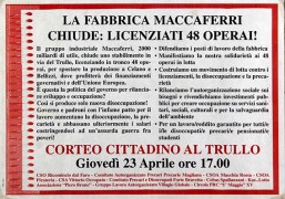 La fabbrica Maccaferri chiude, manifesto